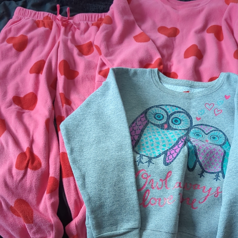 Old Navy Pink Heart Sweatsuit with Gray Owl Top
